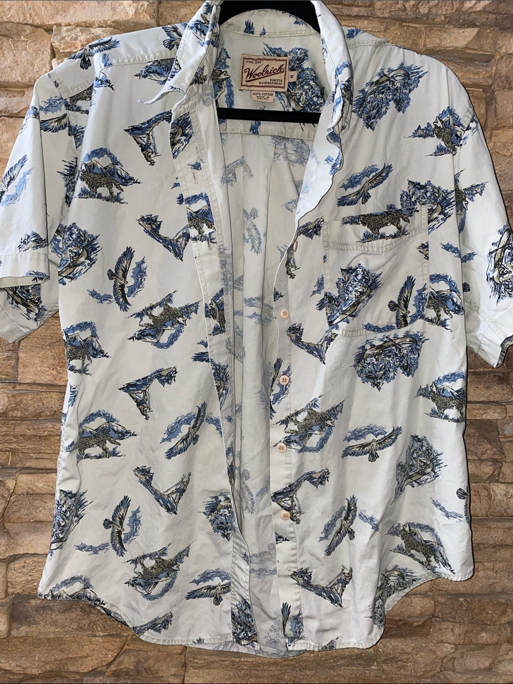 Woolrich Outdoor Print Short Sleeve Button-Down Shirt Size M